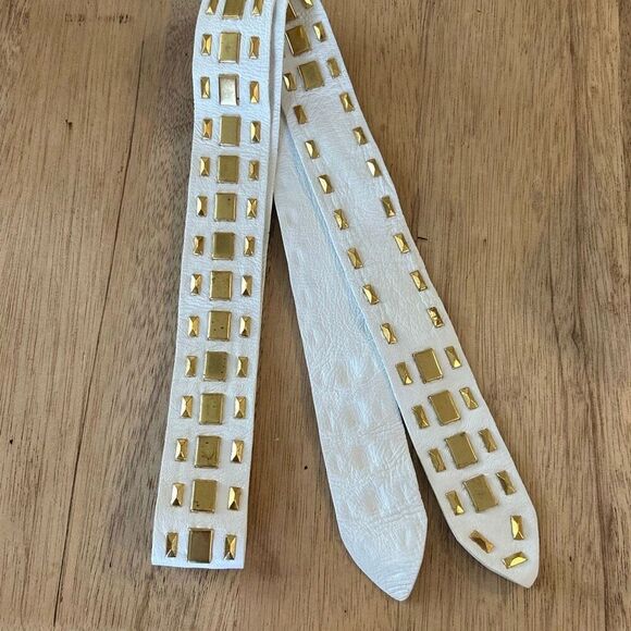 Alberta Ferretti made in Italy white genuine leather belt with gold studs vintag main image 7